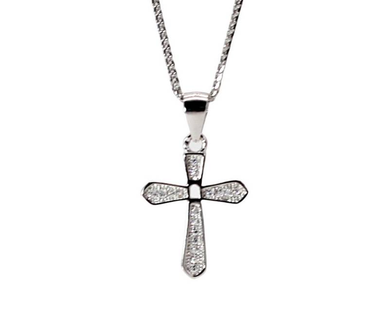 ELLAWIL Silberkette Kette mit Kreuz Anhänger Kreuzanhänger mit Strasssteinen Jesuskreuz (GESCHENKIDEE, Kettenlänge 40 cm, Sterlingsilber 925), inklusive Geschenkschachtel von ELLAWIL