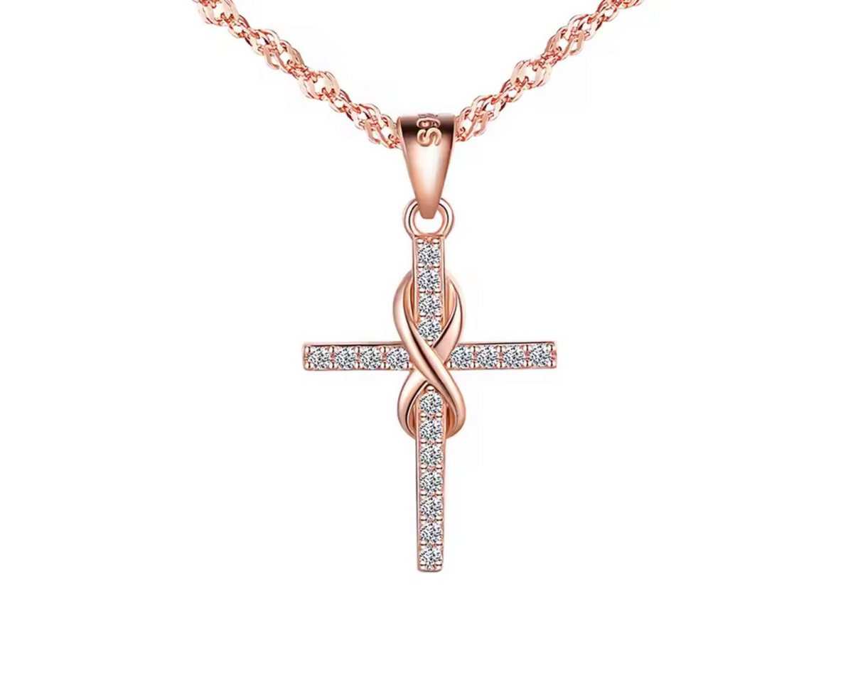 ELLAWIL Silberkette Kirchenschmuck Roségold Kette mit Kreuz Anhänger Zirkonia Jesuskreuz (GESCHENKIDEE, Valentinstag, Kettenlänge 45 cm, Sterlingsilber 925), inklusive Geschenkschachtel von ELLAWIL