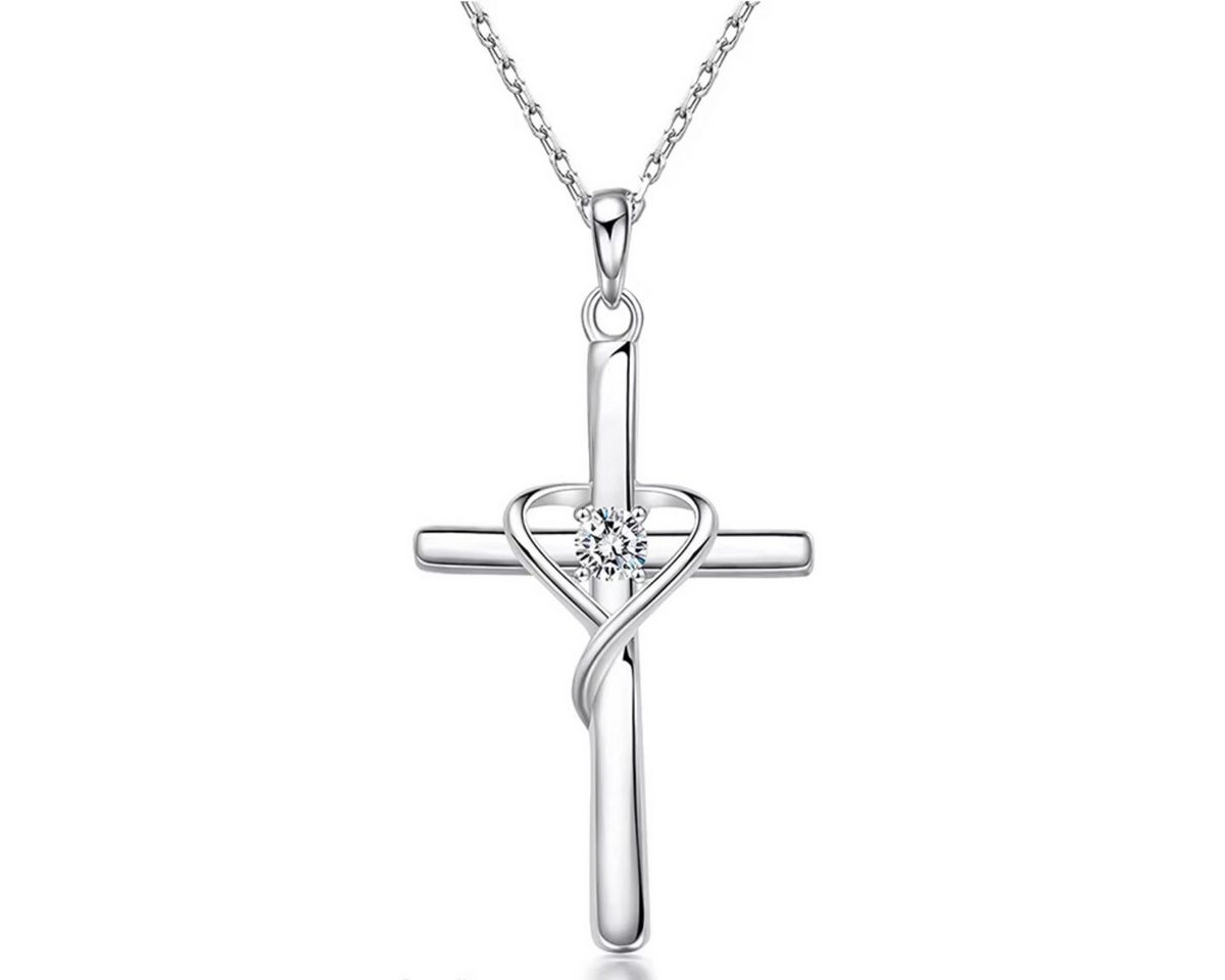 ELLAWIL Silberkette Kreuzkette Damen Halskette mit Kreuzanhänger Kreuz mit Herz Zirconia (Kettenlänge 45 cm, Sterling Silber 925), inklusive Geschenkschachtel von ELLAWIL