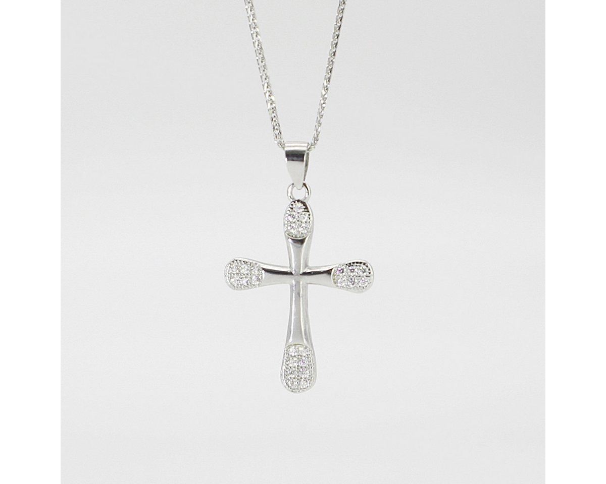 ELLAWIL Silberkette Kreuzkette Kette mit Kreuz Anhänger Kreuzanhänger mit Strasssteinen (Kettenlänge 45 cm, Sterling Silber 925), inklusive Geschenkschachtel von ELLAWIL