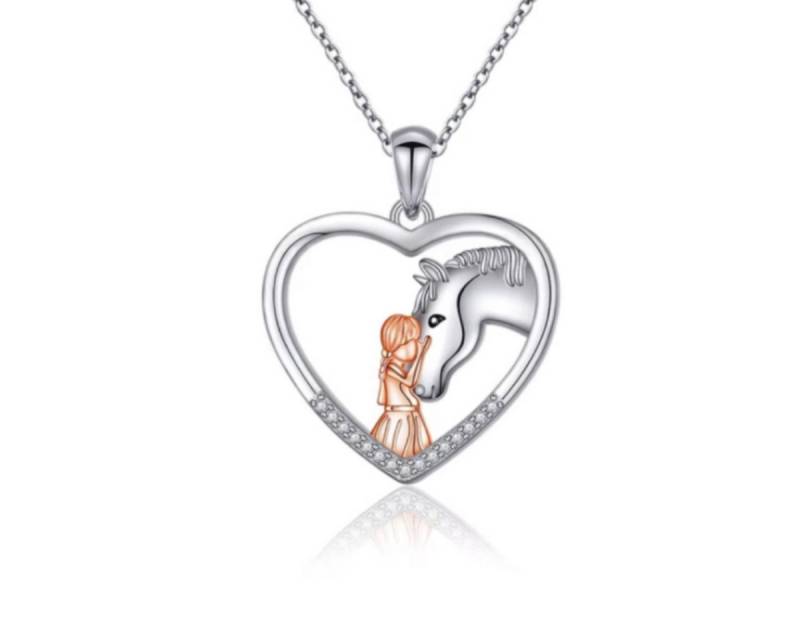 ELLAWIL Silberkette Pferd & Mädchen Halskette mit Pferdeanhänger Tieranhänger Tierschmuck (GESCHENKIDEE, Kettenlänge 40 cm, Sterling Silber 925), inklusive Geschenkschachtel von ELLAWIL