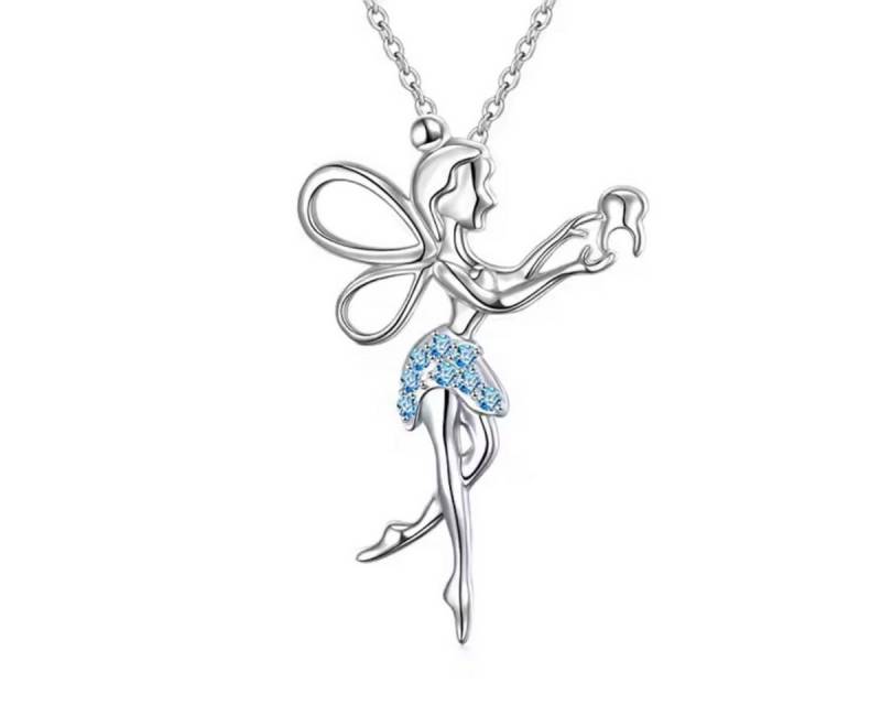 ELLAWIL Silberkette Silberkette mit Zahnfee Anhänger Zirkonia Halskette Mädchen Milchzahn (GESCHENKIDEE, Kettenlänge 40 cm, Sterlingsilber 925), inklusive Geschenkschachtel von ELLAWIL