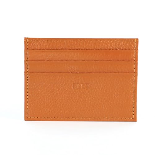 ELLE Kartenetui aus Leder, Hellbraun, Premium-strukturiert, schlankes Portemonnaie mit mehreren Kartenfächern, Orange/Abendrot im Zickzackmuster (Sunset Chevron), Minimalistisch von ELLE