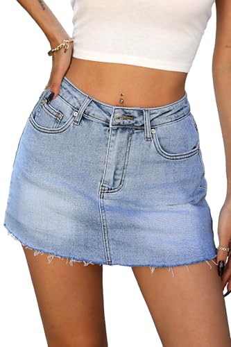 ELLEVEN Jeansrock mit Shorts Mini-Skort – lässige Jeansröcke mit rohem Saum und Taschen, A-blauer Denim, Mittel von ELLEVEN