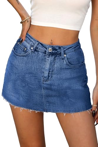 ELLEVEN Jeansrock mit Shorts Mini-Skort – lässige Jeansröcke mit rohem Saum und Taschen, Denim Dunkelblau, Klein von ELLEVEN