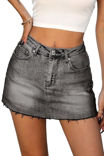 ELLEVEN Jeansrock mit Shorts Mini-Skort – lässige Jeansröcke mit rohem Saum und Taschen, Grau / Schwarz Denim, Klein von ELLEVEN