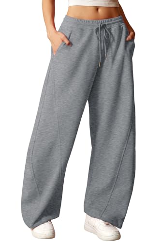 ELLEVEN Y2K Damen-Sweathose mit weitem Bein, hohe elastische Taille, Baggy-Hose mit Taschen und verstellbaren Knöchelbündchen mit Kordelzug, Dark Heather Grey, X-Groß von ELLEVEN