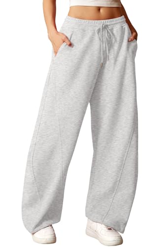 ELLEVEN Y2K Damen-Sweathose mit weitem Bein, hohe elastische Taille, Baggy-Hose mit Taschen und verstellbaren Knöchelbündchen mit Kordelzug, Weiß meliert, M von ELLEVEN