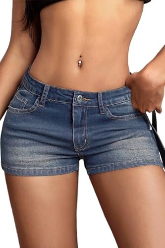 ELLEVEN Y2K Mini Jeans-Shorts für Damen, hohe Dehnbarkeit, niedrige Taille, sexy Sommer, Hellblauer Denim, Klein ELLEVEN Y2K Mini Jeans-Shorts für Damen, hohe Dehnbarkeit, niedrige Taille, sexy Sommer, Hellblauer Denim, Klein von ELLEVEN