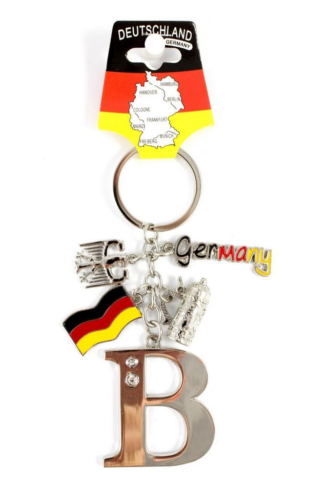 ELLUG Schlüsselanhänger Schlüsselanhänger H.: 11cm Buchstaben/Letter/Initalien/Alphabet/ABC mit Glitzersteinen & Charms Bierkrug/Adler/Deutschland-Fahne/Germany von ELLUG