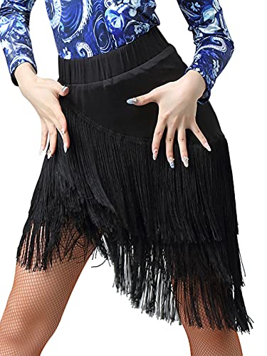 ELLYDOOR Damen Fransen Tanzrock Latein Salsa Tango Ballsaal Rock Sexy Fransen Wickelrock Mini Shorts Rock - Schwarz - X-Groß von ELLYDOOR