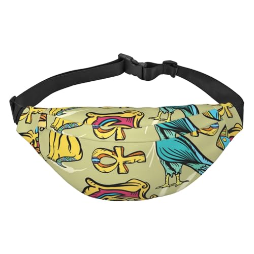 Ancient Egypt Art Pattern Pharao Ankh Eye Ra Nofretete Cat Fanny Pack Crossbody Bags for Men Women, Belt Bag Waist Pack Bag for Running Hiking Sports, mehrfarbig, Einheitsgröße, Kuriertasche von ELMAIN