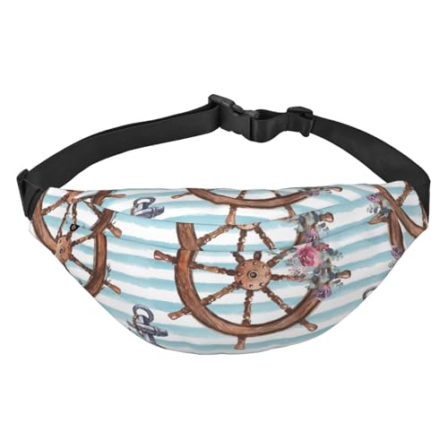 Aquarell nautisches Blumenmuster Lenkradanker Bauchtasche für Männer Frauen, wasserdichte Sport-Hüfttasche, Gürteltasche für Reisen, Wandern, Laufen, mehrfarbig, Einheitsgröße, Kuriertasche von ELMAIN