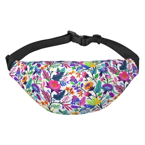 Bauchtasche mit bunten Blumen, tropische Blätter, zum Laufen, Bauchtasche für Damen und Herren, Crossbody-Gürteltasche, mehrfarbig, Einheitsgröße, Kuriertasche von ELMAIN