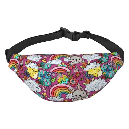 Bunte Hasen Happy Bunny Bauchtasche für Männer Frauen, Hüfttasche für Wandern, Laufen, Radfahren, Fitnessstudio, Outdoor-Sport, Reise, Gürteltasche, mehrfarbig, Einheitsgröße, Kuriertasche von ELMAIN