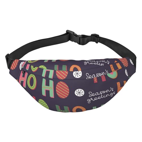 Bunte Hohoho-Muster Weihnachtsmann Lachen Taille Pack zum Laufen Fanny Pack für Damen und Herren Crossbody Gürteltasche Bauchtasche, mehrfarbig, Einheitsgröße, Kuriertasche von ELMAIN