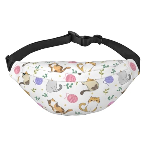 Bunte Katze und Bälle Hüfttasche zum Laufen Bauchtasche für Damen und Herren Crossbody Gürteltasche Bauchtasche, mehrfarbig, Einheitsgröße, Kuriertasche von ELMAIN