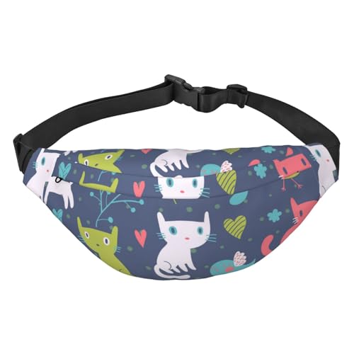 Bunte Katzen und Vögel Crossbody Bauchtasche für Damen Herren Mode Hüfttasche Gürteltasche für Wandern Laufen Reisen, mehrfarbig, Einheitsgröße, Kuriertasche von ELMAIN