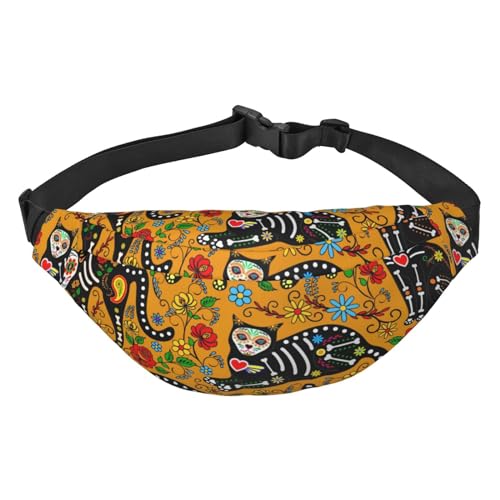 Calavera Sugar Skull Black Cats Fanny Pack Crossbody Bags for Men Women, Belt Bag Waist Pack Bag for Running Hiking Sports, mehrfarbig, Einheitsgröße, Kuriertasche von ELMAIN