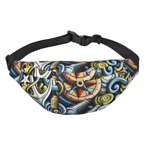 Cartoon Nautische Kritzeleien Muster Taille Gürtel Tasche für Frauen Männer, Fanny Pack Crossbody Tasche für Reisen Laufen Gürteltasche Bauchtasche, mehrfarbig, Einheitsgröße, Kuriertasche von ELMAIN