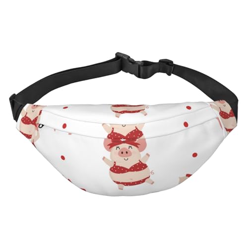 Cute Pig in Red Bikini Happy Piggy Pattern Crossbody Fanny Pack for Women Men Fashion Waist Pack Belt Bag for Hiking Running Travel, mehrfarbig, Einheitsgröße, Kuriertasche von ELMAIN