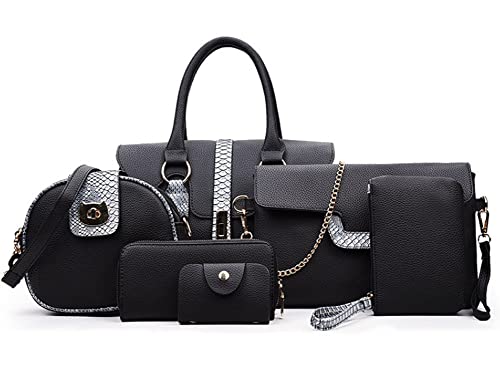 ELMAIN Damen 6-teiliges Handtaschen-Set Hobo Clutch Umhängetaschen und Geldbörse Große Tasche + Tragetasche + Umhängetasche + Brieftasche + Kartenhalter black von ELMAIN