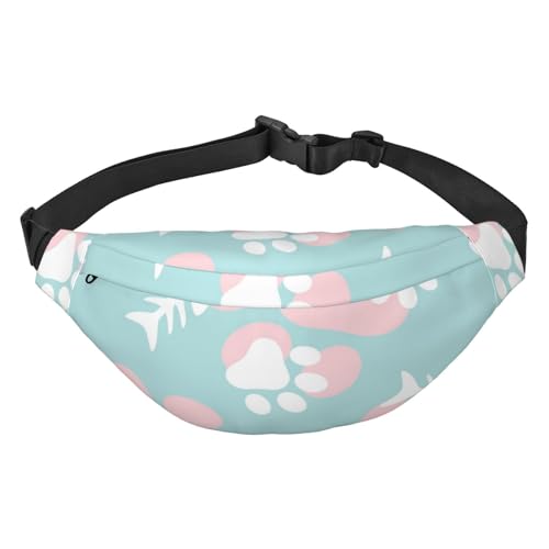 Fishbone and Animal Cat Paw Fish Skeleton Pattern Waist Pack for Running Fanny Pack for Women and Men Crossbody Belt Bag Bum Bag, mehrfarbig, Einheitsgröße, Kuriertasche von ELMAIN