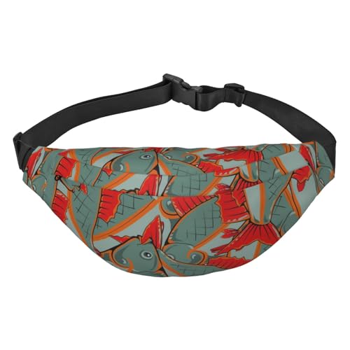 Fishes with Red Fins and Tails Waist Belt Bag for Women Men, Fanny Pack Crossbody Bag for Travel Running Belt Pouch Bum Bag, mehrfarbig, Einheitsgröße, Kuriertasche von ELMAIN