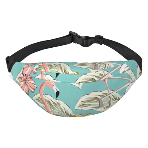 Flamingo-Vögel und Palmenblätter, Bauchtasche, Crossbody-Taschen für Männer und Frauen, Gürteltasche, Hüfttasche, Tasche für Laufen, Wandern, Sport, mehrfarbig, Einheitsgröße, Kuriertasche von ELMAIN