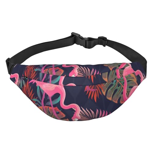 Flamingo und Palmblätter Crossbody Bauchtasche für Damen Herren Mode Hüfttasche Gürteltasche für Wandern Laufen Reisen, mehrfarbig, Einheitsgröße, Kuriertasche von ELMAIN