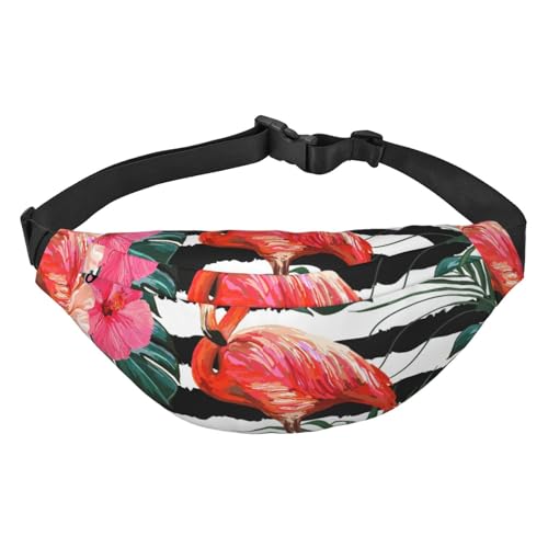 Floral Summer Tropical Palm Flamingo Hibiscus Crossbody Fanny Pack for Women Men Fashion Waist Pack Belt Bag for Hiking Running Travel, mehrfarbig, Einheitsgröße, Kuriertasche von ELMAIN