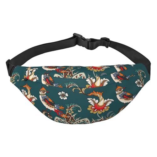 Good Luck Birds Paisley and Flowers Waist Belt Bag for Women Men, Fanny Pack Crossbody Bag for Travel Running Belt Pouch Bum Bag, mehrfarbig, Einheitsgröße, Kuriertasche von ELMAIN