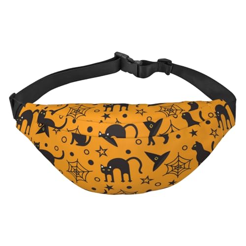 Gürteltasche mit Halloween-Motiv mit schwarzem Katzenmuster, zum Laufen, für Damen und Herren, Crossbody-Gürteltasche, Bauchtasche, mehrfarbig, Einheitsgröße, Kuriertasche von ELMAIN