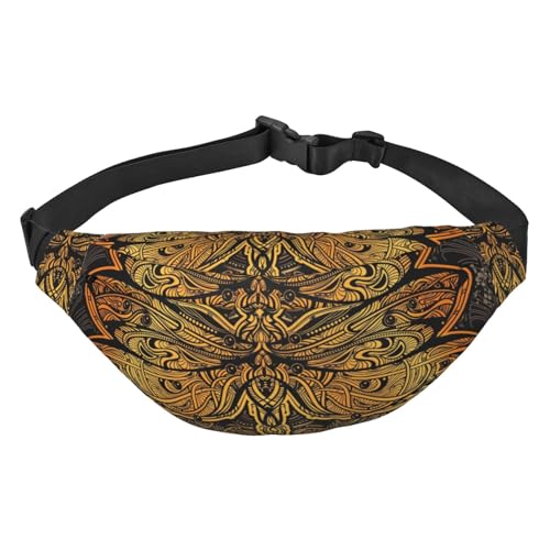 Gürteltasche mit goldenem Libellen-Mandala-Muster für Damen und Herren, Bauchtasche, Crossbody-Tasche für Reisen, Laufen, Gürteltasche, Bauchtasche, mehrfarbig, Einheitsgröße, Kuriertasche von ELMAIN