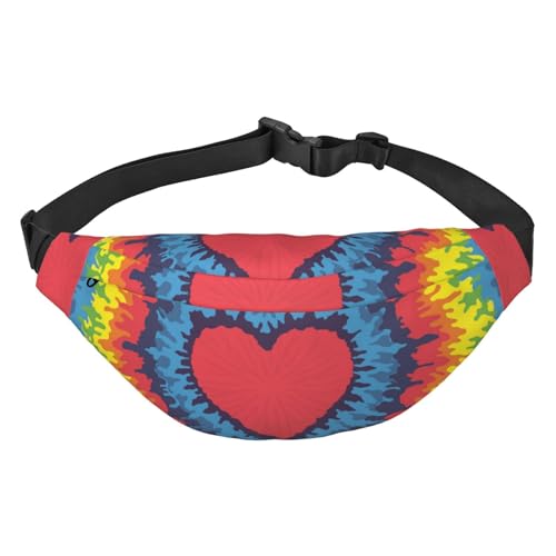 Heart Love Rainbow Tie Dye Bauchtaschen für Damen Herren Hüfttasche Umhängetasche Gürteltasche für Workout Laufen Reisen, mehrfarbig, Einheitsgröße, Kuriertasche von ELMAIN