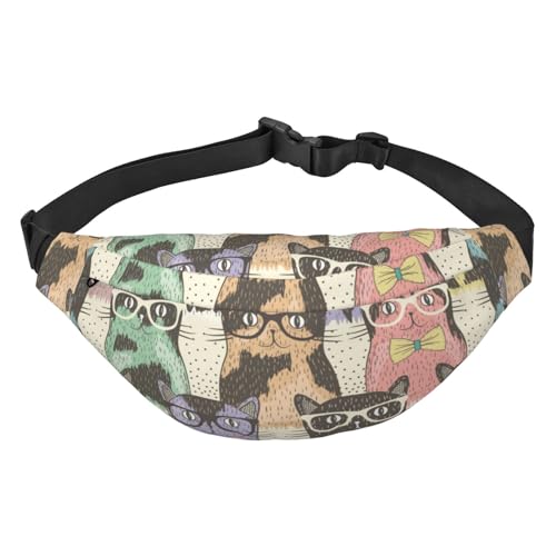 Hipster Cute Cats Waist Pack for Running Fanny Pack for Women and Men Crossbody Belt Bag Bum Bag, mehrfarbig, Einheitsgröße, Kuriertasche von ELMAIN