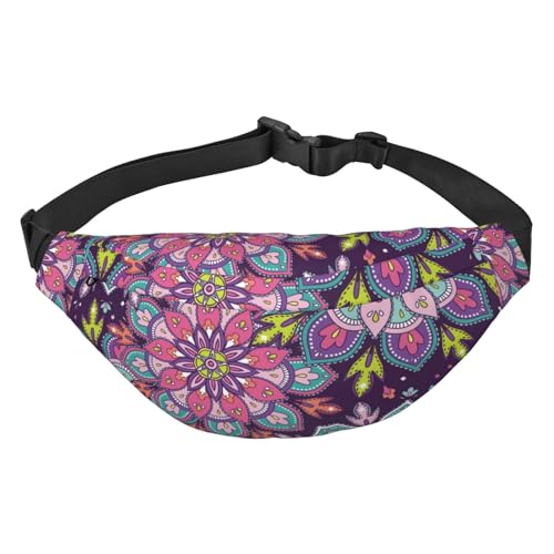 Lila Mandala Muster Boho Stil Taille Gürteltasche für Damen Herren Fanny Pack Crossbody Tasche für Reisen Laufen Gürteltasche Bauchtasche, mehrfarbig, Einheitsgröße, Kuriertasche von ELMAIN