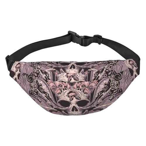 Mauve Skull Fanny Pack Crossbody Taschen für Männer Frauen, Gürteltasche Hüfttasche Tasche für Laufen Wandern Sport, mehrfarbig, Einheitsgröße, Kuriertasche von ELMAIN