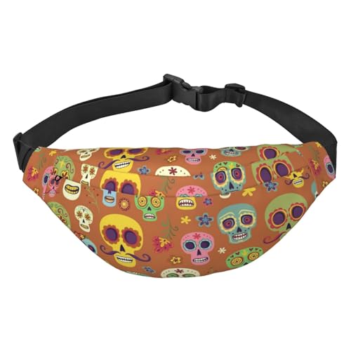 Mexikanische Sugar Skulls Floral Day of the Dead Taille Gürteltasche für Damen Herren Bauchtasche Umhängetasche für Reisen Laufen Gürteltasche Bauchtasche, mehrfarbig, Einheitsgröße, Kuriertasche von ELMAIN