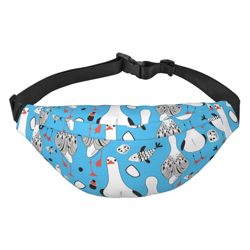 Möwen und Fisch Muster Fanny Pack Crossbody Taschen für Männer Frauen, Gürteltasche Hüfttasche Tasche für Laufen Wandern Sport, mehrfarbig, Einheitsgröße, Kuriertasche von ELMAIN