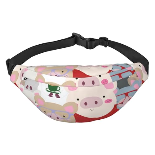 Niedliche Baby Pig Vintage Doodle Comic Art Gürteltasche für Männer Modische Crossbody Bauchtasche für Frauen Hüfttasche mit verstellbarem Riemen, mehrfarbig, Einheitsgröße, Kuriertasche von ELMAIN