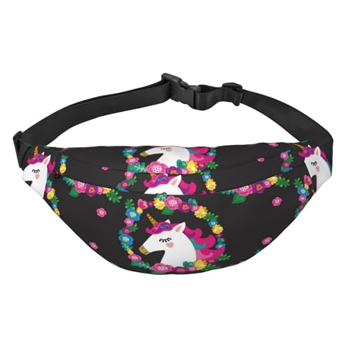 Niedliche Einhorn und Blumen Muster Taille Pack zum Laufen Fanny Pack für Damen und Herren Crossbody Gürteltasche Bauchtasche, mehrfarbig, Einheitsgröße, Kuriertasche von ELMAIN