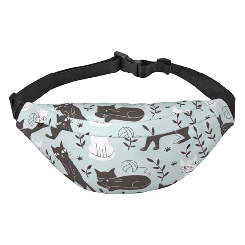 Niedliche Katzen im Doodle Stil Spielbälle Bauchtasche für Männer Frauen, wasserdichte Sport Hüfttasche Pack, Gürteltasche für Reisen Wandern Laufen, mehrfarbig, Einheitsgröße, Kuriertasche von ELMAIN