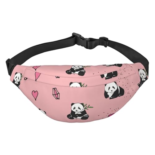 Niedliche Pandas Blumen und Herzen Bauchtaschen für Damen Herren Hüfttasche Umhängetasche Gürteltasche für Workout Laufen Reisen, mehrfarbig, Einheitsgröße, Kuriertasche von ELMAIN