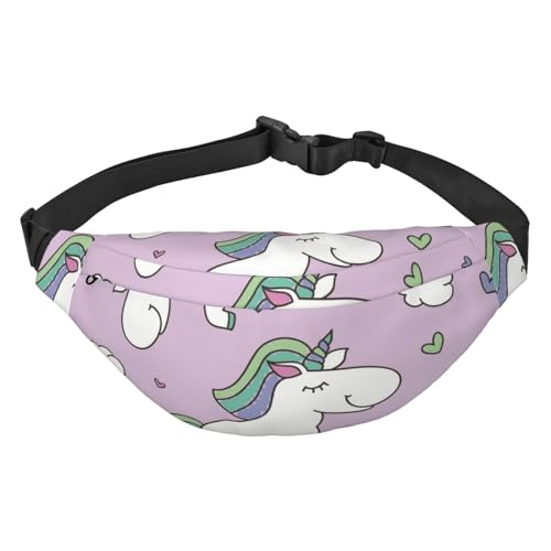 Niedliches Einhorn mit Regenbogenwolken und Süßigkeiten Hüfttasche zum Laufen Bauchtasche für Damen und Herren Crossbody Gürteltasche Bauchtasche, mehrfarbig, Einheitsgröße, Kuriertasche von ELMAIN