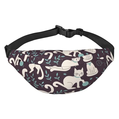 Niedliches Muster mit Katzen im Doodle Stil Taille Gürteltasche für Damen Herren Bauchtasche Crossbody Tasche für Reisen Laufen Gürteltasche Bauchtasche, mehrfarbig, Einheitsgröße, Kuriertasche von ELMAIN