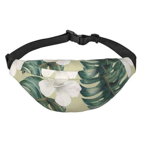 Palm and Leaves Hibiscus Fanny Packs for Women Men Waist Packs Bag Crossbody Belt Bag for Workout Running Travelling, mehrfarbig, Einheitsgröße, Kuriertasche von ELMAIN