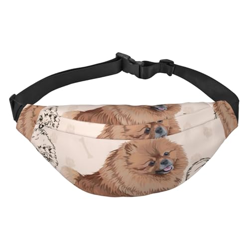 Pomeranian Spitz Tracks Dog Paws and Bones Waist Pack for Running Fanny Pack for Women and Men Crossbody Belt Bag Bum Bag, mehrfarbig, Einheitsgröße, Kuriertasche von ELMAIN