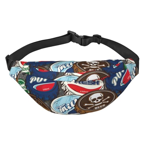 Retro Beliebte Flaschenverschlüsse Muster Gürteltasche für Männer Modische Crossbody Fanny Pack für Frauen Hüfttasche mit verstellbarem Gurt, mehrfarbig, Einheitsgröße, Kuriertasche von ELMAIN