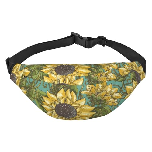 Retro Blumen Sonnenblumen und Blätter Muster Taille Pack zum Laufen Fanny Pack für Damen und Herren Crossbody Gürteltasche Bauchtasche, mehrfarbig, Einheitsgröße, Kuriertasche von ELMAIN